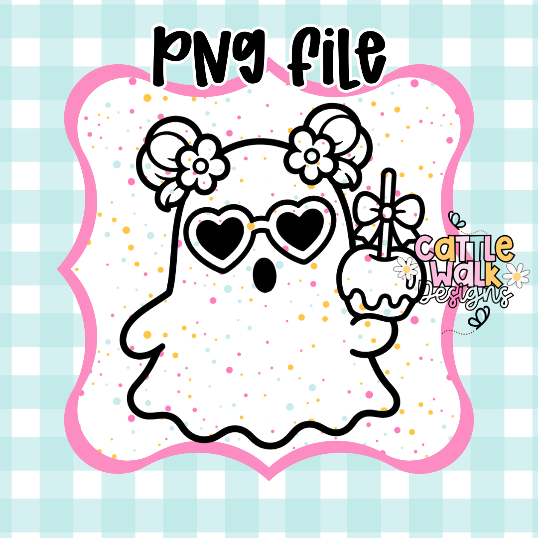 Candy Apple Ghost PNG | Summerween Ghost PNG | Cute Spooky Treat CWD-Style Design