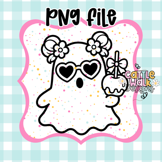 Candy Apple Ghost PNG | Summerween Ghost PNG | Cute Spooky Treat CWD-Style Design