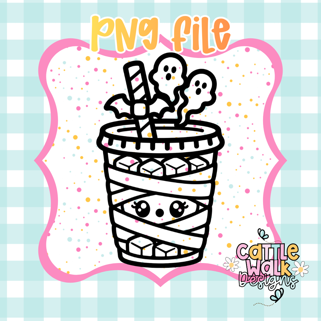 Cute Mummy Ghost Cocoa PNG | Halloween Coffee Cup Sublimation Design | Digital Download