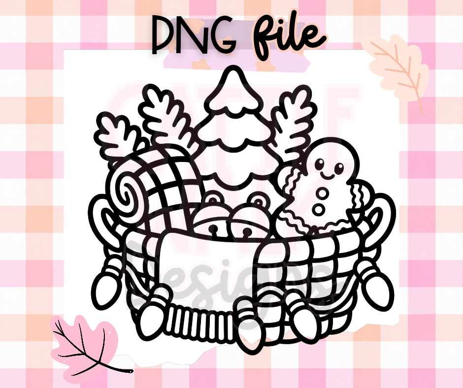 Cozy Gingerbread Christmas Basket PNG | Holiday Gift Basket Digital Download