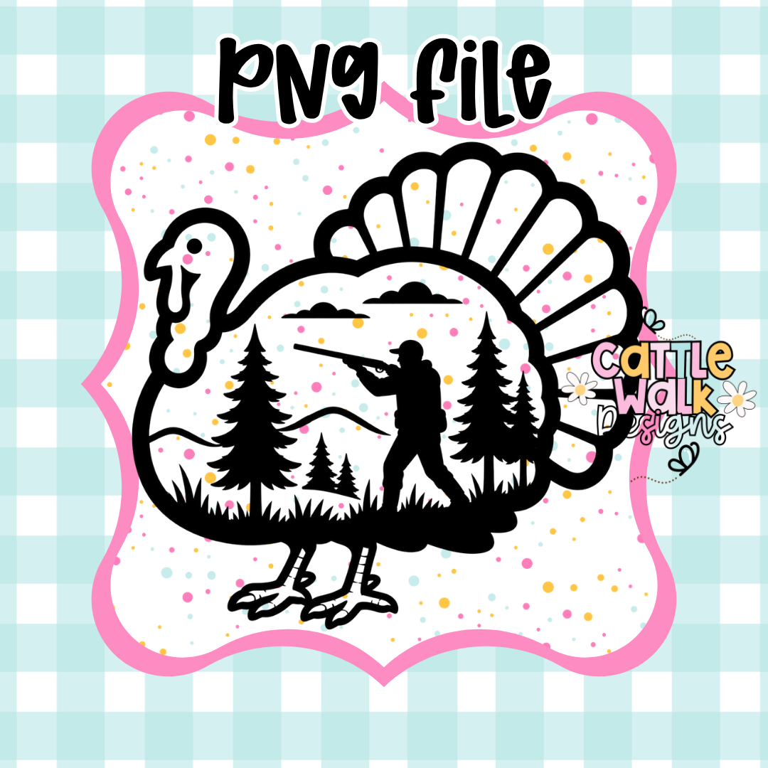 Turkey Hunter Scene PNG | Hunting Turkey Sublimation Design