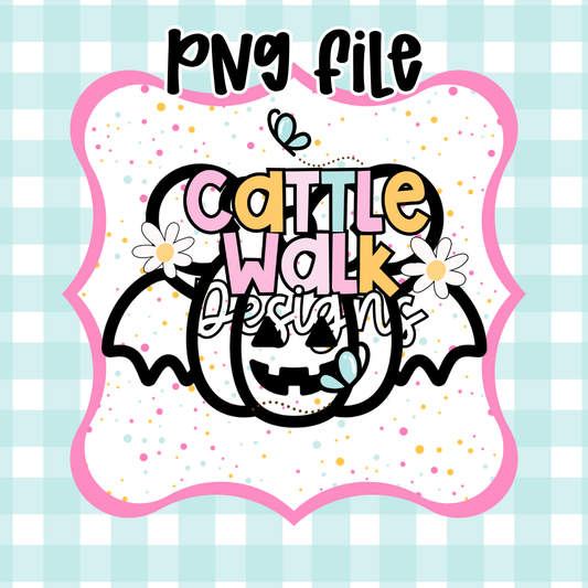 Cute Pumpkin Bat PNG | Bow Pumpkin Halloween Design | CWD-Style Thick Bold Outline | Kawaii Spooky Freshie PNG | Mold Friendly