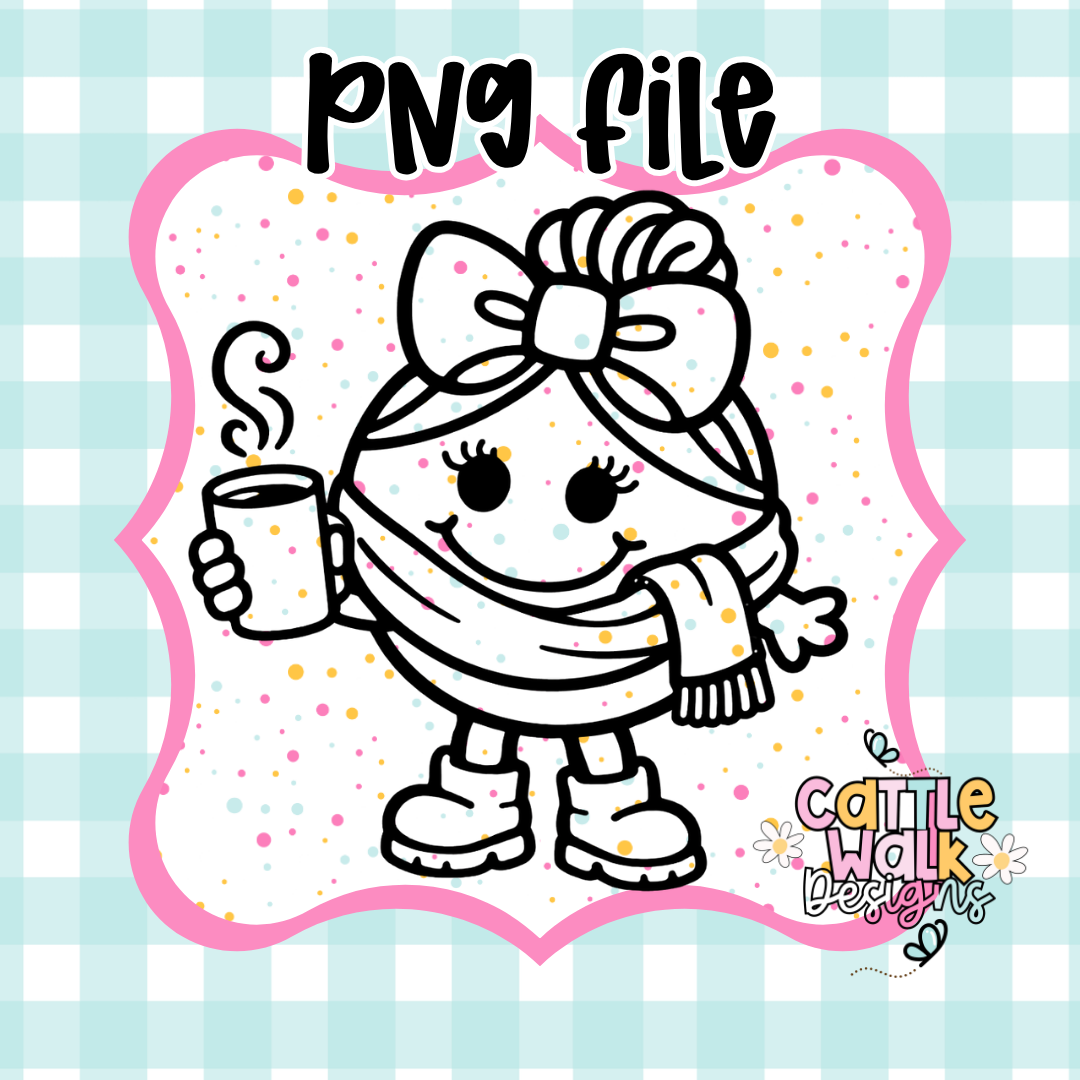 Little Miss Cozy Coffee PNG | Fall Winter Kawaii Character | Coffee Lover Girl PNG | Freshie & Sublimation Design