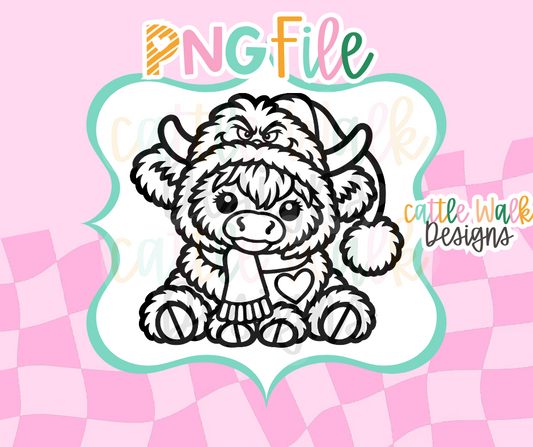 Christmas Highland Cow PNG | Cute Santa Highland Digital Download
