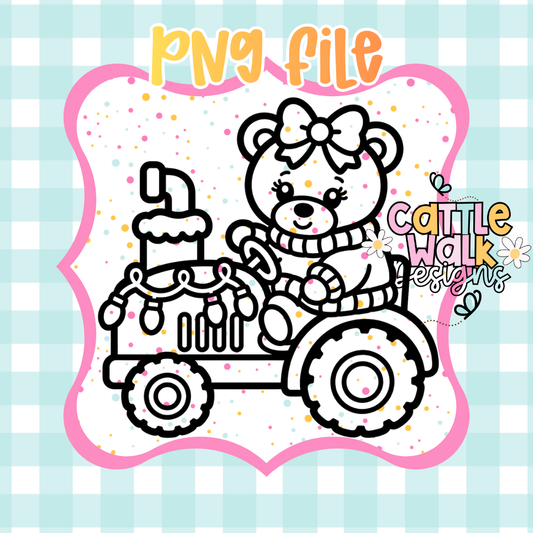 Cute Winter Bear on Tractor PNG | Christmas Farmhouse Sublimation Design | Digital Download