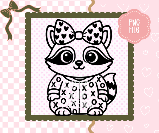 XO Pajama Raccoon PNG – Chunky Kawaii Character | Valentine’s & Winter Clipart