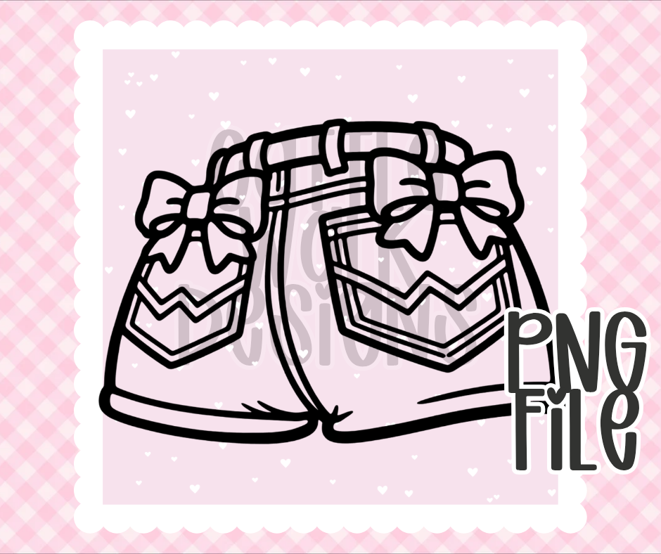Coquette Bow Pocket Shorts PNG | Girly Shorts Design | Bold Black & White Outline | Freshie & Craft PNG