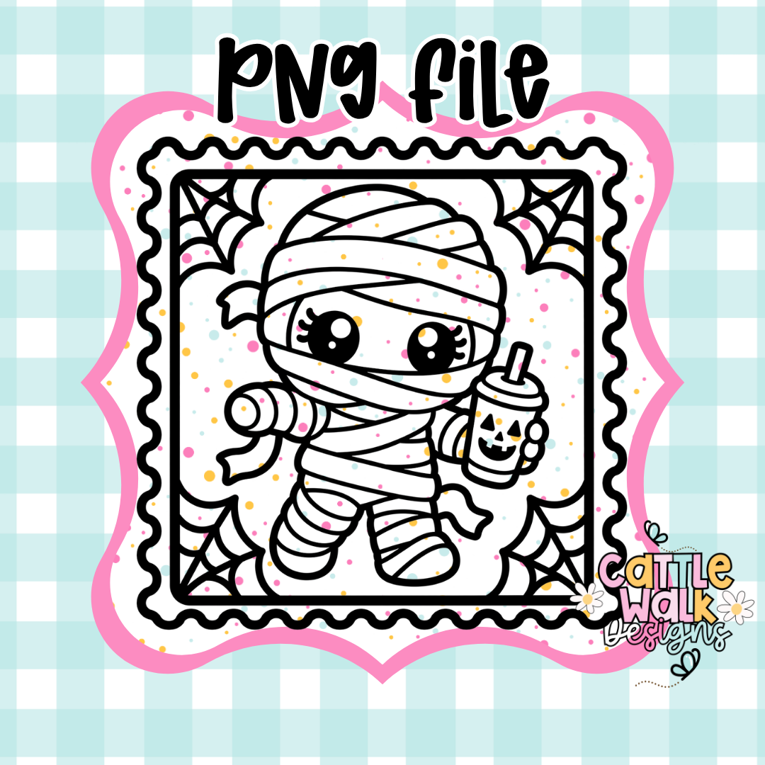 Kawaii Mummy PNG | Halloween Stamp Frame PNG | Spooky Cute Mummy Girl | Freshie & Sublimation Design
