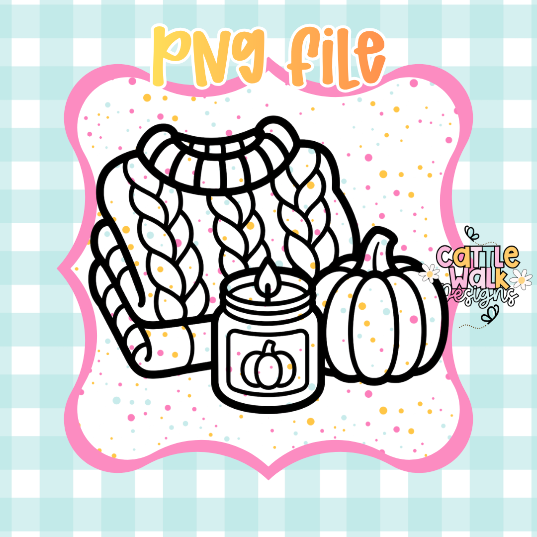 Cozy Knit Sweater, Pumpkin & Candle PNG | Fall Digital Download | Autumn Sublimation PNG | Printable Design