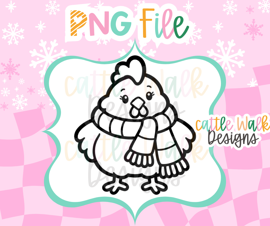 Winter Chicken PNG | Chicken with Scarf PNG | Cozy Farmhouse Christmas PNG | Freshie Mold Design | Digital Download