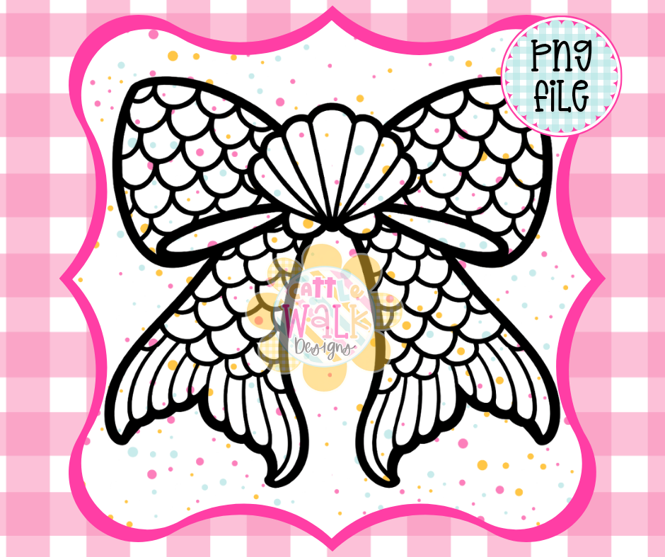 Mermaid Tail Bow PNG | Bold Mermaid Scales Bow Design | Seashell Bow Digital File | Beach Summer Freshie Design | Coquette Mermaid Bow