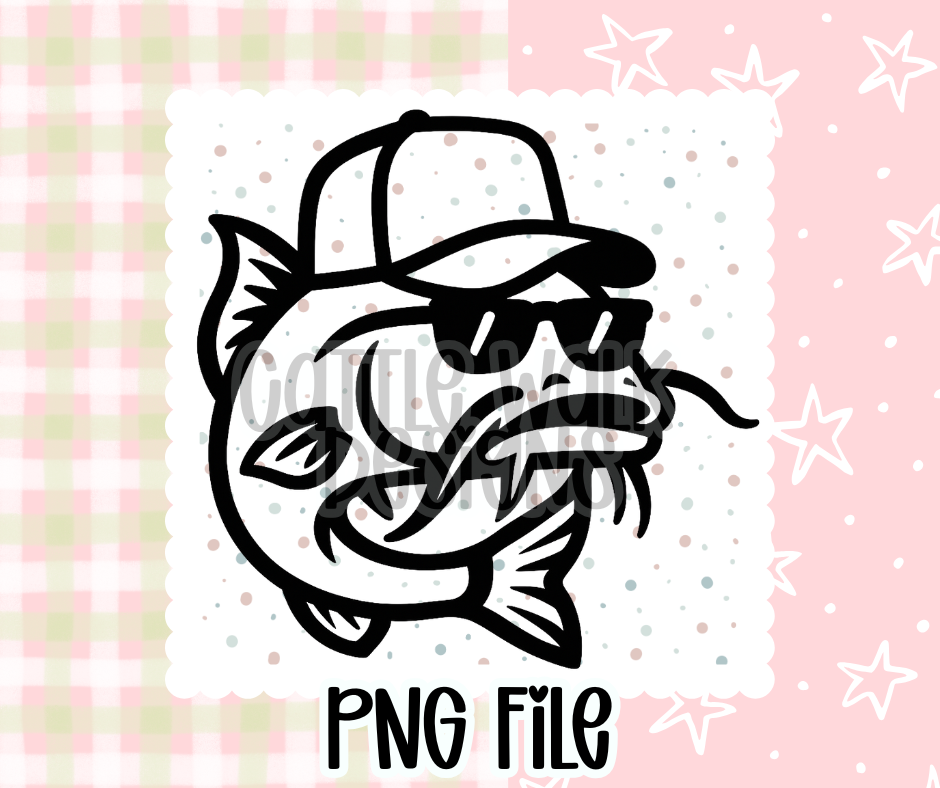 Cool Catfish Outline – Chunky Bold Freshie PNG (Trucker Hat & Shades)