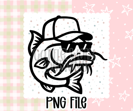 Cool Catfish Outline – Chunky Bold Freshie PNG (Trucker Hat & Shades)