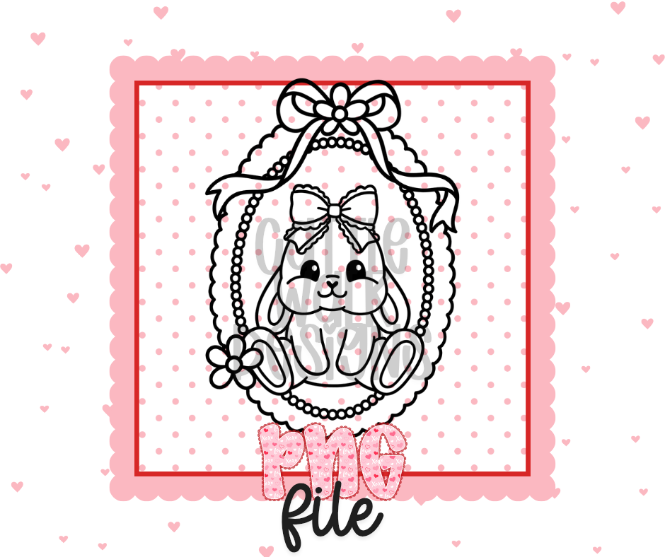 Bunny Oval Frame Stamp Black & White PNG – Bold Outline Freshie Design | Digital Download