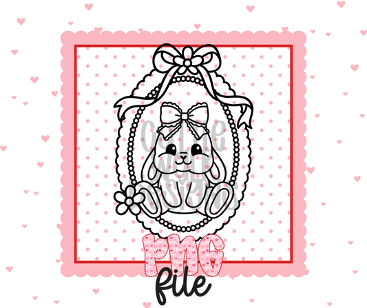 Bunny Oval Frame Stamp Black & White PNG – Bold Outline Freshie Design | Digital Download