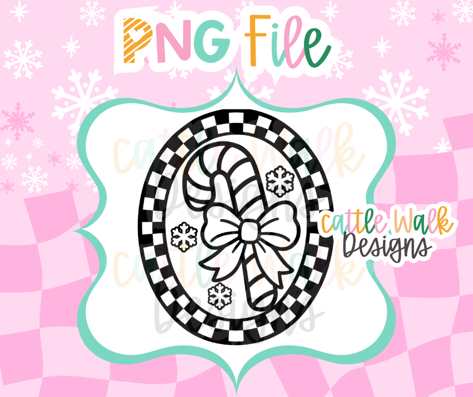 Candy Cane Bow Frame PNG | Checkered Christmas Frame PNG | Girly Christmas Freshie Design | Holiday Mold PNG | Digital Download
