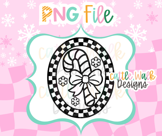 Candy Cane Bow Frame PNG | Checkered Christmas Frame PNG | Girly Christmas Freshie Design | Holiday Mold PNG | Digital Download