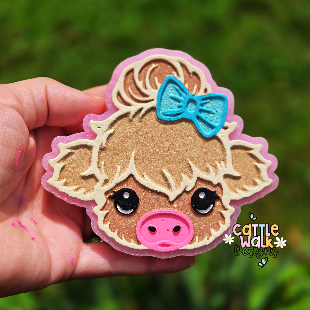 RTS Kawaii Highland Cow Freshie | Leather & Lace Scent | Glitter Cow Freshie | Ready to Ship Car Freshie