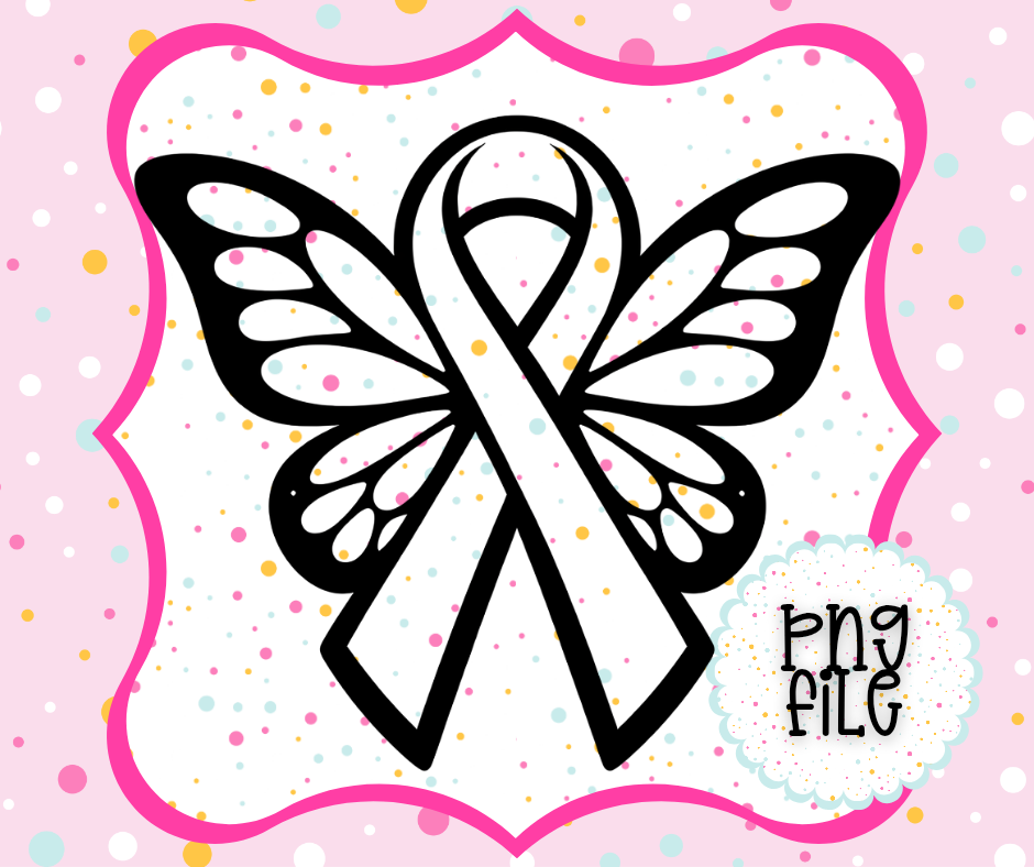 Breast Cancer Awareness Butterfly Ribbon PNG | Support Ribbon Wings Design | Freshie PNG | Digital Download