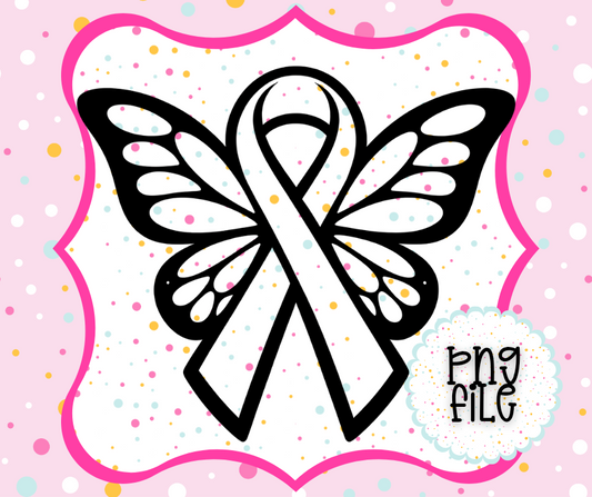Breast Cancer Awareness Butterfly Ribbon PNG | Support Ribbon Wings Design | Freshie PNG | Digital Download
