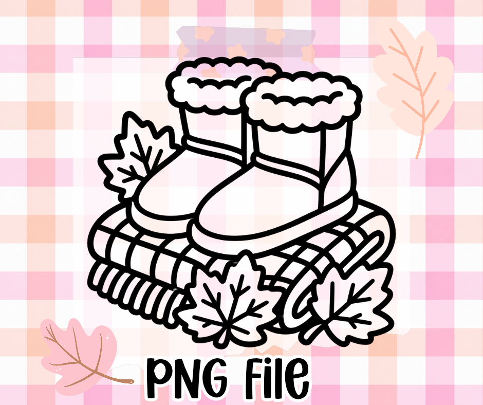 Cozy Fall Boots on Plaid Blanket | Thick Black & White Outline PNG | Freshie Mold Friendly | Digital Download