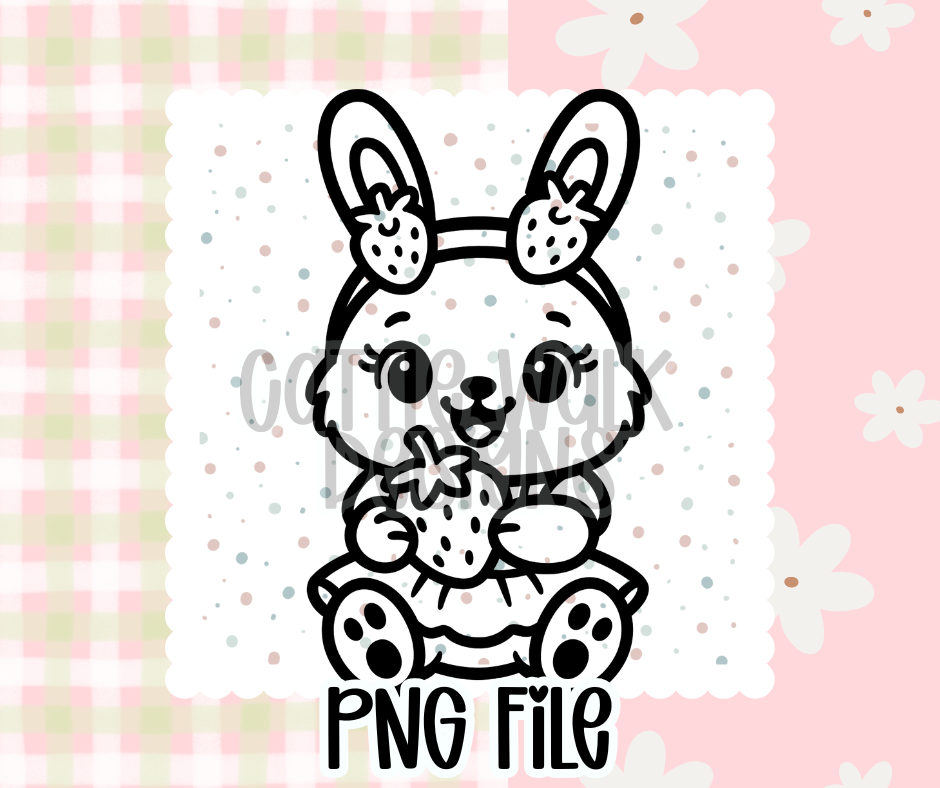 Strawberry Sweetie Bunny Outline – Chunky Bold Spring Freshie PNG