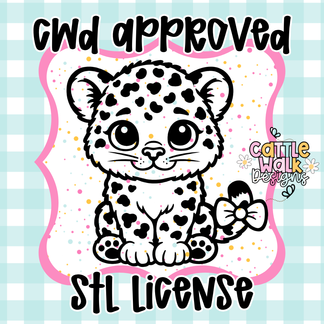 CWD Approved Baby Leopard with Bow STL License + PNG 🐆🎀 (Commercial Use)
