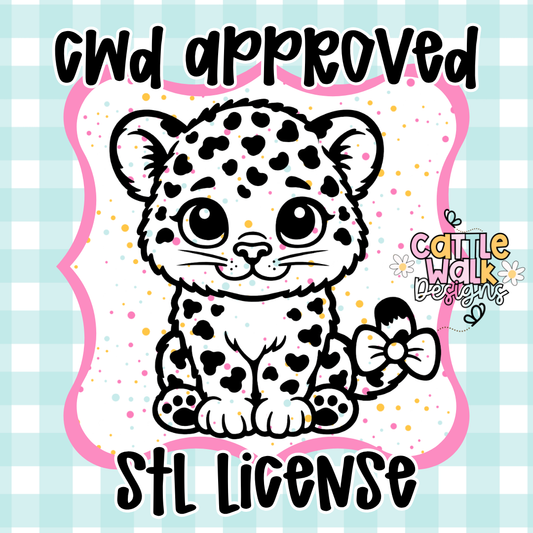 CWD Approved Baby Leopard with Bow STL License + PNG 🐆🎀 (Commercial Use)