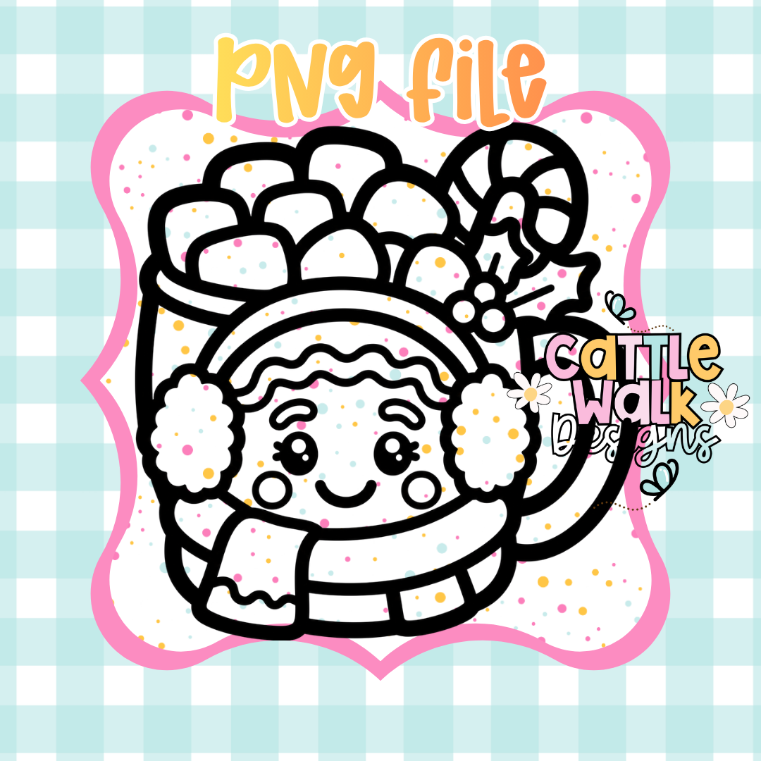 Cute Gingerbread Hot Cocoa PNG | Christmas Marshmallow Mug | Kawaii Holiday PNG | Digital Download | Freshie PNG | Sublimation Design