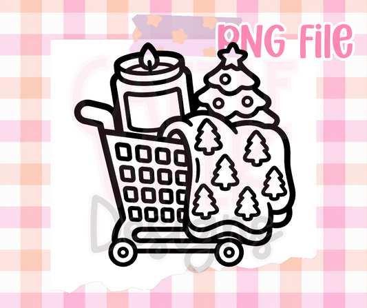 Christmas Shopping Cart PNG | Tree Blanket & Candle PNG