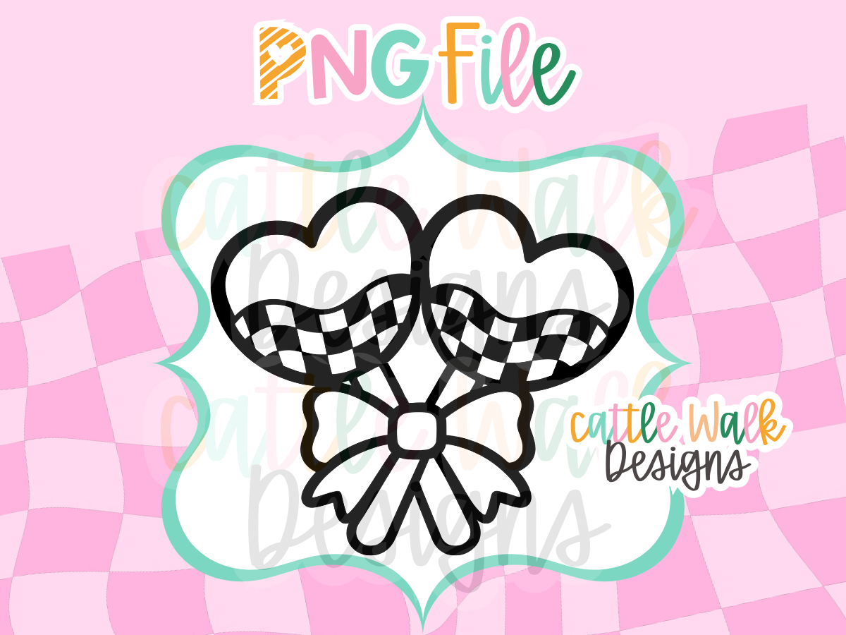 Double Heart Bow PNG | Checkered Heart Freshie Design | Cute Girly PNG