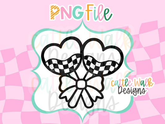 Double Heart Bow PNG | Checkered Heart Freshie Design | Cute Girly PNG