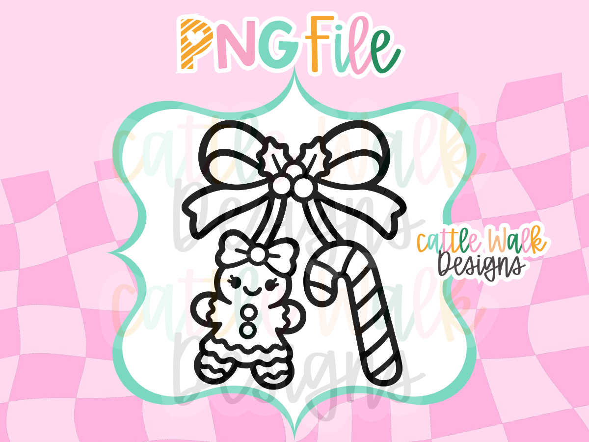 Gingerbread & Candy Cane Bow PNG | Christmas Freshie Design | Holiday PNG