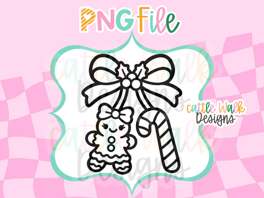 Gingerbread & Candy Cane Bow PNG | Christmas Freshie Design | Holiday PNG