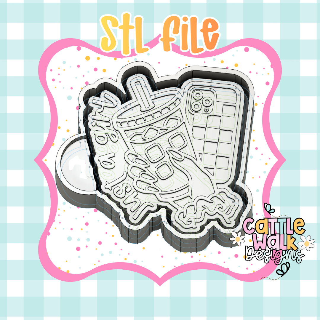 Just a Girl Freshie Mold Housing STL File | Iced Coffee & Cellphone STL | Digital Download | 3D Printable Mold Housing