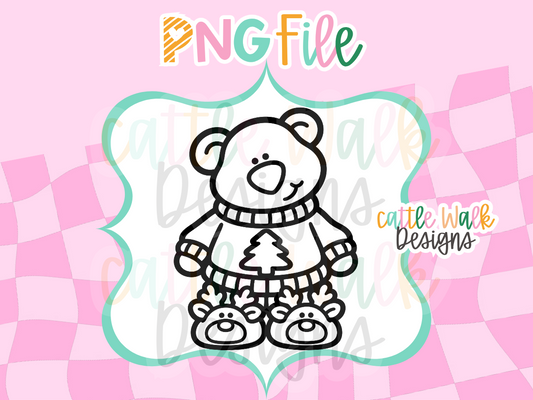 Christmas Bear PNG | Bear in Reindeer Slippers | Cute Christmas Freshie Design