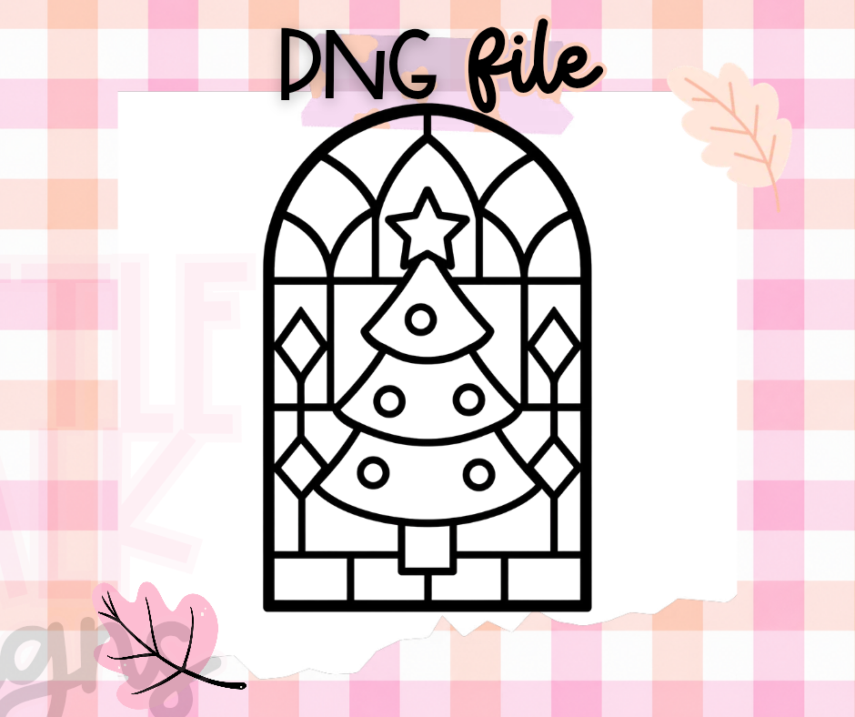Stained Glass Christmas Tree PNG | Holiday Window Digital Download