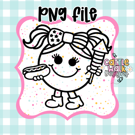 Little Miss All American Chaos PNG | Patriotic Kawaii Character | 4th of July Freshie Design | Hot Dog & Firework Girl PNG