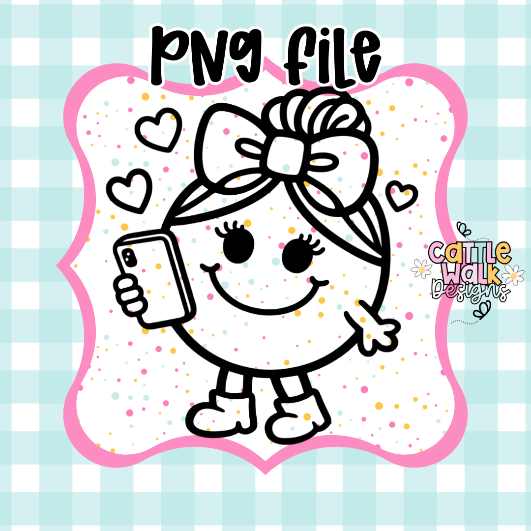 Little Miss Obsessed PNG | Cute Phone Girl Design | Funny Sassy Character | Social Media Lover PNG | Freshie Mold PNG | Bold Outline CWD Style