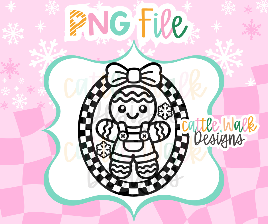 Gingerbread Girl Frame PNG | Checkered Christmas Frame PNG | Gingerbread Freshie Design | Christmas Mold PNG | Digital Download