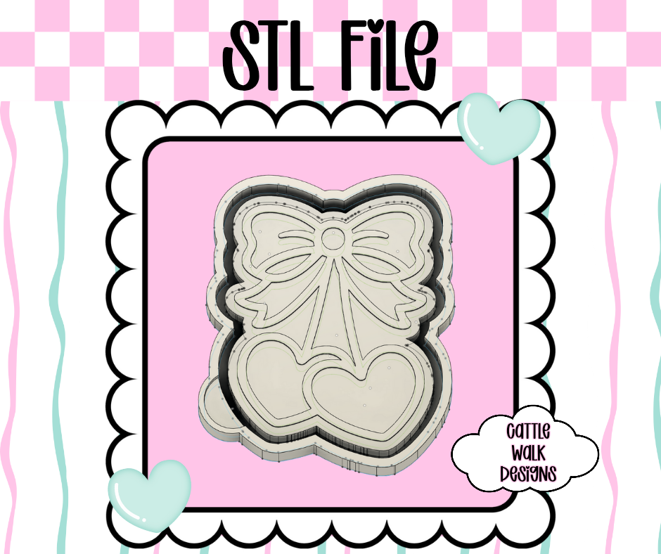 Double Heart Bow STL File – Coquette Valentine Freshie Mold | 3D Print File for Romantic or Everyday Designs | Cattle Walk Designs Exclusive