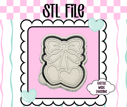 Double Heart Bow STL File – Coquette Valentine Freshie Mold | 3D Print File for Romantic or Everyday Designs | Cattle Walk Designs Exclusive