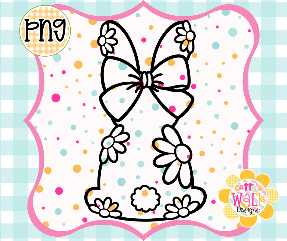 Daisy Bunny PNG | Floral Easter Bunny Design | Bold Outline Freshie Digital Download