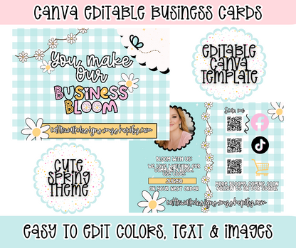 Editable Canva Business Card Template – Bloom With Us Thank You Insert | QR Code, Discount Code & Social Media Card | Small Business Marketing Template