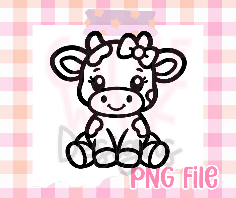 Cute Cow with Bows PNG | Girly Baby Cow Digital Design
