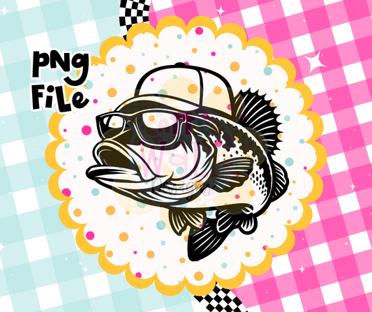 Cool Bass Fishing PNG | Funny Fish with Hat & Glasses | Retro Angler Design | Digital Download