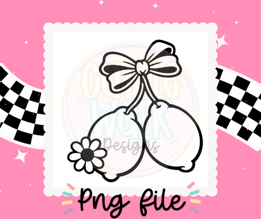 Lemon Bow with Daisy – Bold Black & White Outline PNG
