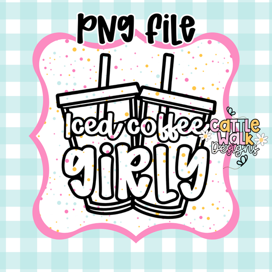 Iced Coffee Girly PNG | Cute Coffee Lover Design | Double Iced Coffee Aesthetic | Trendy Girly PNG | Freshie Mold PNG | Bold Outline CWD Style