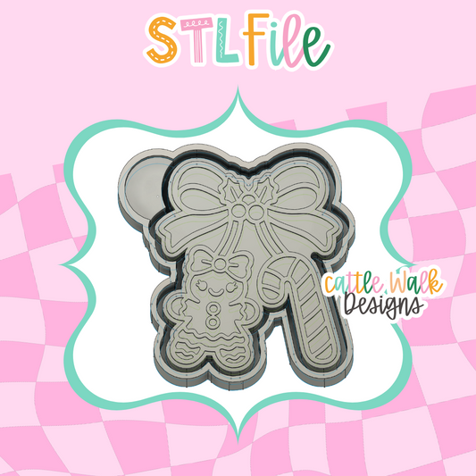 Gingerbread Bow & Candy Cane STL File | Christmas Freshie Mold Housing | 3D Print Digital Download