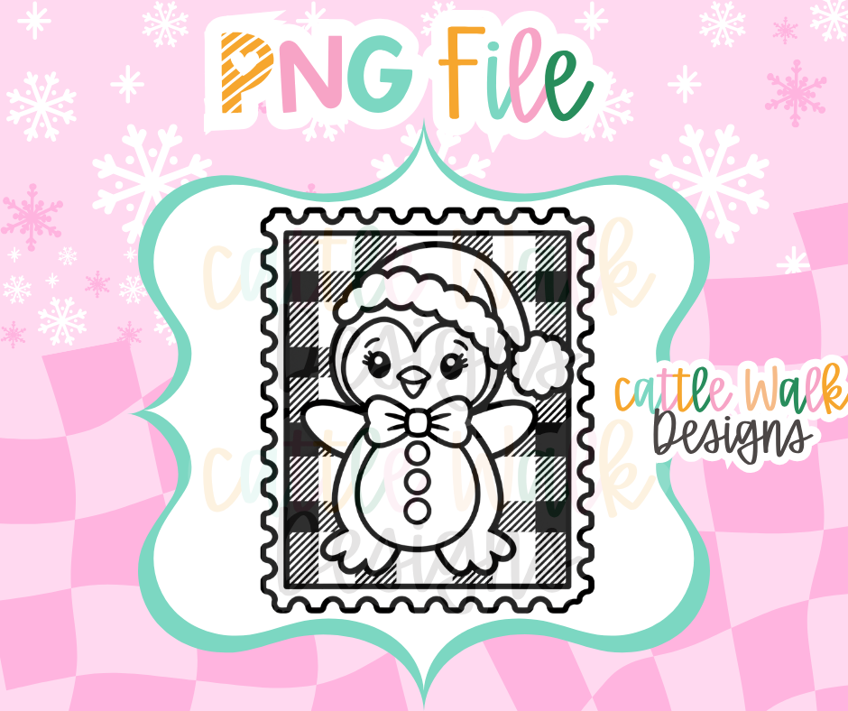 Christmas Penguin Frame PNG | Santa Penguin PNG | Buffalo Plaid Christmas PNG | Penguin Freshie Design | Digital Download